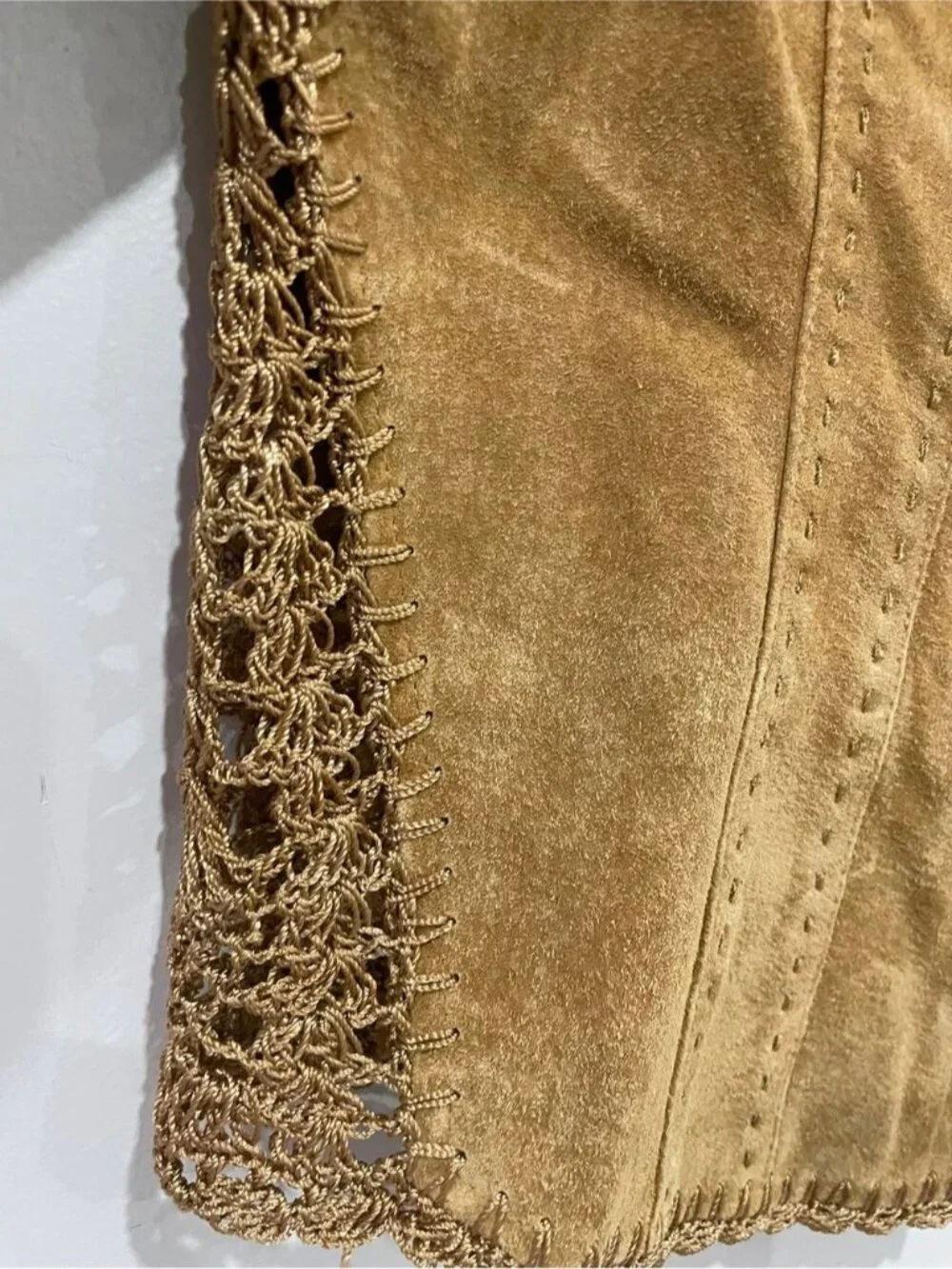 Danier Tan Suede Leather Jacket Crochet Trim Button Front Women’s Medium
